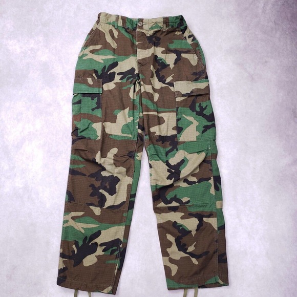 Vintage 90s Mens Camo Cargo Pant US Army 31x29 Button Up Uniform Trouser Ripstop - Picture 1 of 16